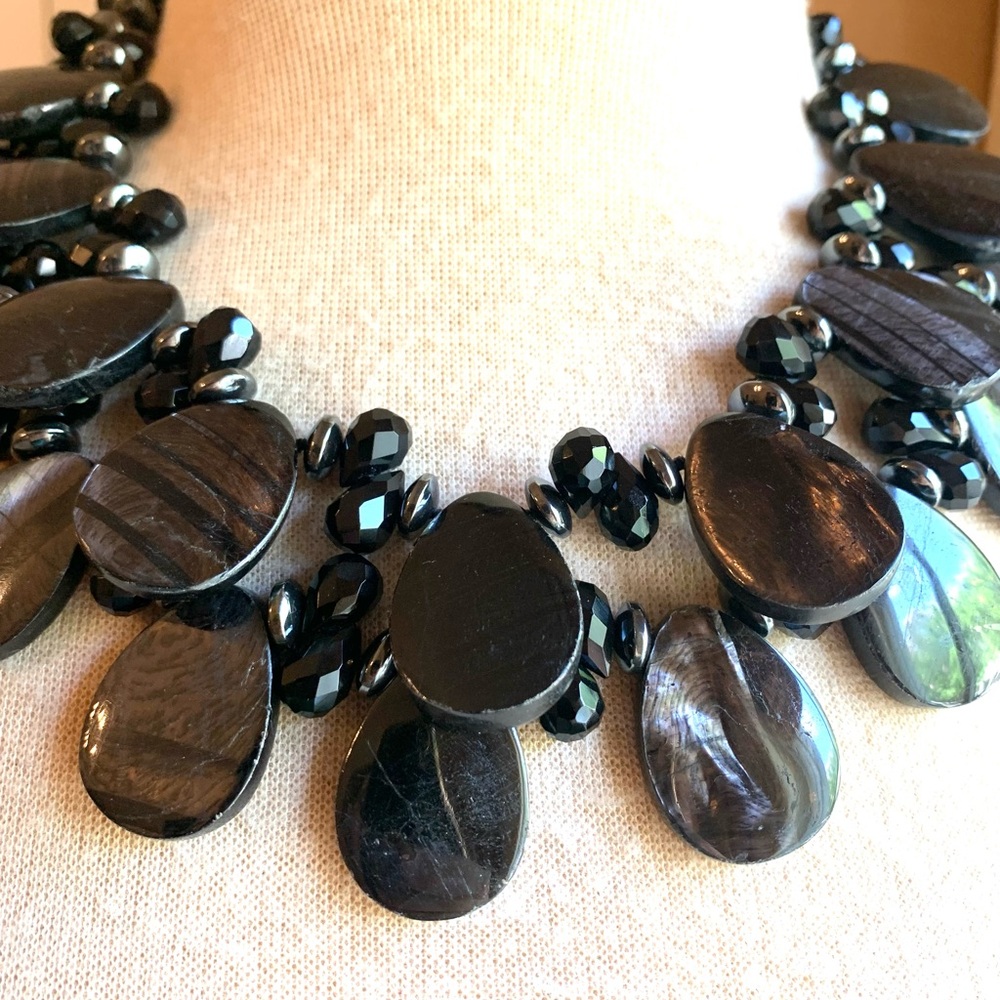 Two Blonde Lizzards Iridescent Black Tigers Eye, Hematite & Onyx Necklace